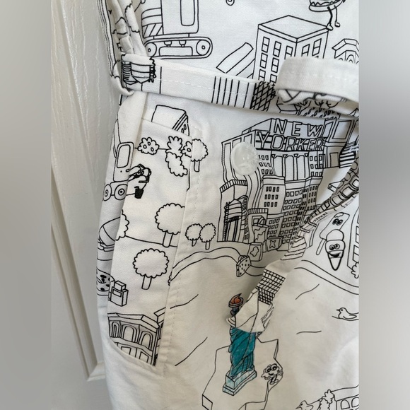 Mira Mikati Sleeveless Cityscape Print Shirt Dress Belted Collared Button Front - Picture 5 of 9